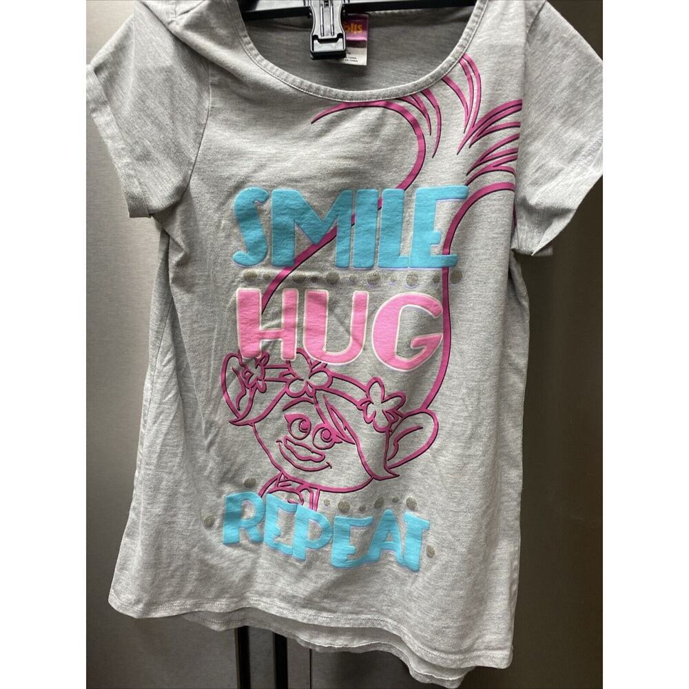 Girls XL (14 - 16) Dreamworks Trolls Pink Princess Poppy Shirt T-shirt - Grey